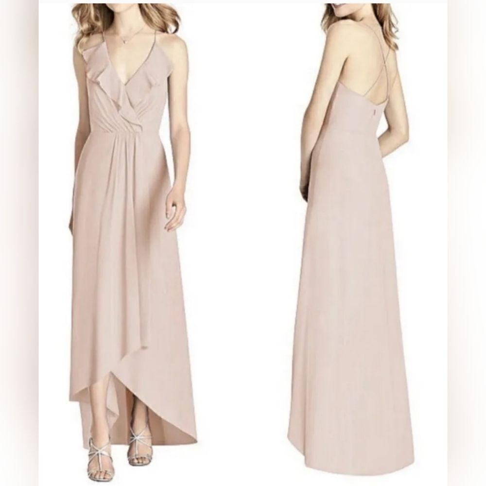 JENNY PACKHAM Ruffled Chiffon High-Low Gown NWOT size 2 Cameo/Pink
